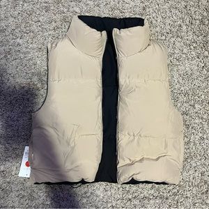 reversible zip up puffer vest